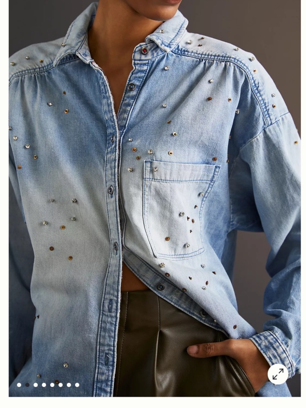 Pilcro Light Blue Denim Button-Down Shirt with Studs